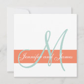 Coral Mint Green Monogram Names Simple Wedding Kaart (Voorkant)