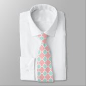 Coral Mint Green Quatrefoil Patroon Stropdas (Gebonden)