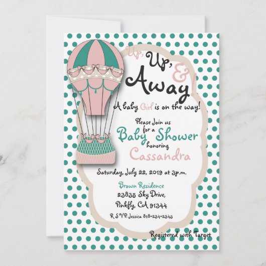 Coral & Mint Hete Luchtballon Baby shower Kaart (Voorkant)