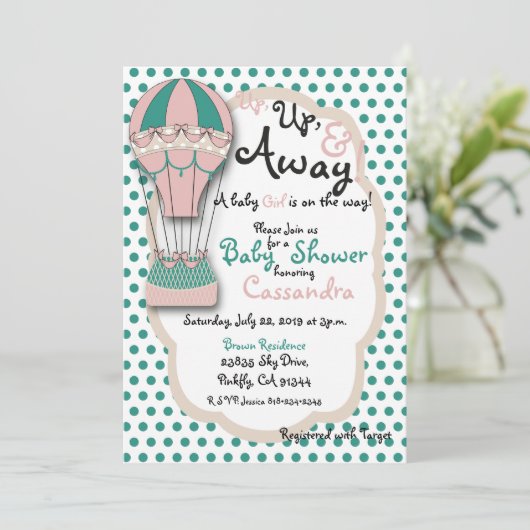 Coral & Mint Hete Luchtballon Baby shower Kaart (Staand voorkant)