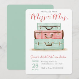 Coral Mint Miss aan Mrs Travel Shower Uitnodiging