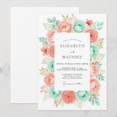 Coral Mint Romantic Botanical Wedding Kaart (Voorkant / Achterkant)