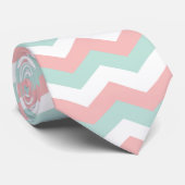 Coral Mint White Chevron Zigzag Stropdas (Opgerold)