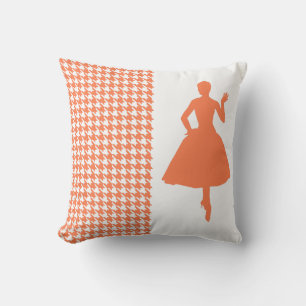 Coral Modern Houndstooth met Silhouette Kussen