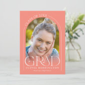 Coral Modern Minimal 2 Photo Arch Afstuderen Aankondiging (Staand voorkant)