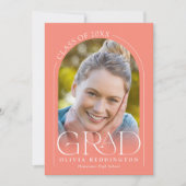 Coral Modern Minimal Arch Photo Afstudeerder Party Kaart (Voorkant)