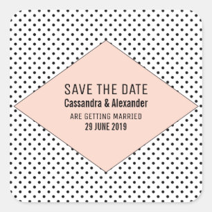 Coral Modern Polka Dots Save the Date Vierkante Sticker