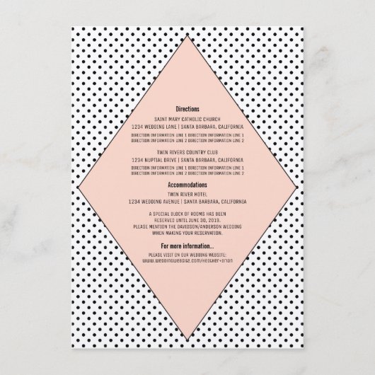 Coral Modern Polka Dots Wedding Info Kaart (Voorkant)