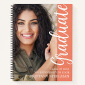 Coral Modern Script Graduation Party gastenboek Notitieboek (Voorkant)