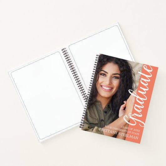 Coral Modern Script Graduation Party gastenboek Notitieboek (Binnen)