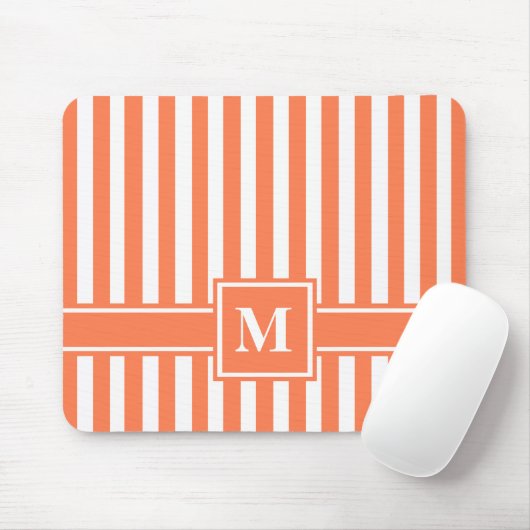 Coral Modern Stripe met Monogram Muismat (Met muis)