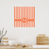 Coral Modern Stripe met Monogram Poster (Keuken)