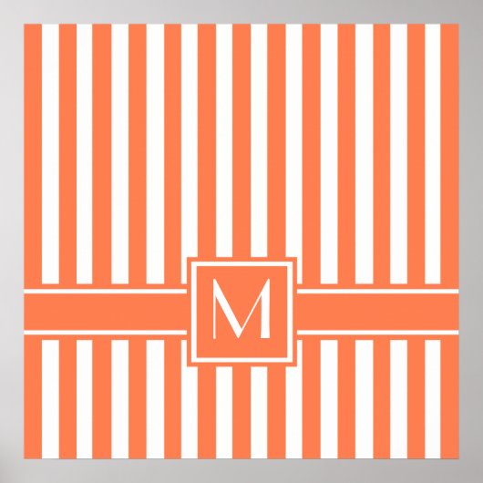 Coral Modern Stripe met Monogram Poster (Voorkant)
