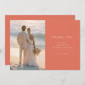 Coral Moderne Wedding Bedankkaart (Voorkant / Achterkant)