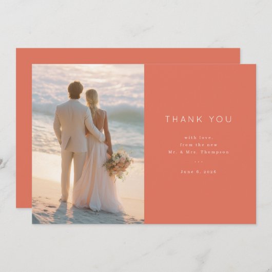 Coral Moderne Wedding Bedankkaart (Voorkant / Achterkant)