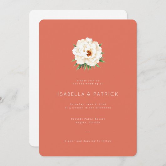 Coral Moderne Wedding Kaart (Voorkant / Achterkant)