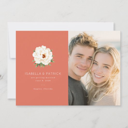 Coral Moderne Wedding Save The Date (Voorkant)