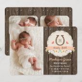 Coral Monogram Hoefijzer Westerne Baby Aankondigin Aankondiging (Voorkant / Achterkant)