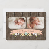 Coral Monogram Hoefijzer Westerne Baby Aankondigin Aankondiging (Achterkant)