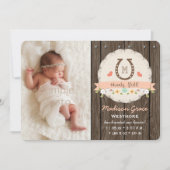 Coral Monogram Hoefijzer Westerne Baby Aankondigin Aankondiging (Voorkant)