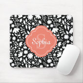Coral Monogram Quatrefoil Black Floral Pattern Muismat (Met muis)