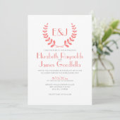 Coral Monogram Wedding Invitations Kaart (Staand voorkant)