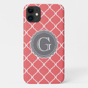 Coral Moroccan Lattice Pattern Gray Monogram Case-Mate iPhone Case