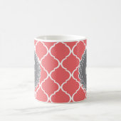 Coral Moroccan Lattice Pattern Gray Monogram Koffiemok (Center)