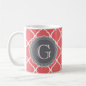 Coral Moroccan Lattice Pattern Gray Monogram Koffiemok (Links)