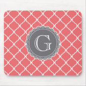 Coral Moroccan Lattice Pattern Gray Monogram Muismat (Voorkant)