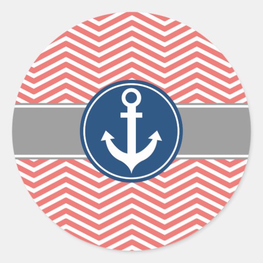 Coral Nautical Anchor Chevron Ronde Sticker (Voorkant)