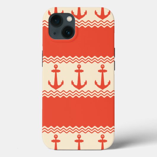 Coral Nautical Anchor Coastal Stripes Case-Mate iPhone Case (Achterkant)
