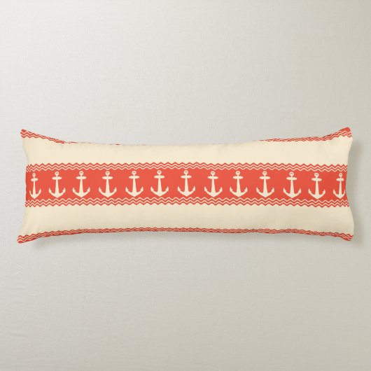 Coral Nautical Anchor Coastal Stripes Lichaamskussen (Voorkant)