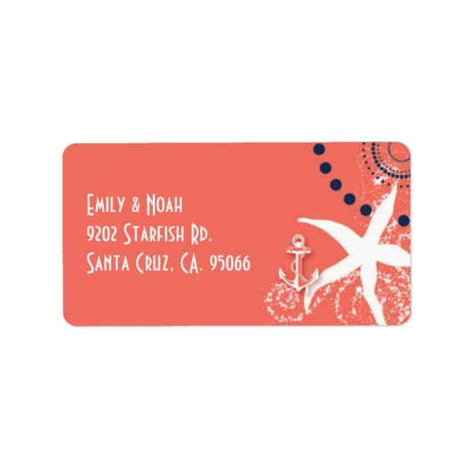 Coral Nautical Wedding Address Etiket (Voorkant)