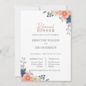 Coral & Navy Bloemen Elegante Oefen Eetgelegenheid Kaart (Voorkant)