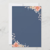 Coral & Navy Bloemen Elegante Oefen Eetgelegenheid Kaart (Achterkant)