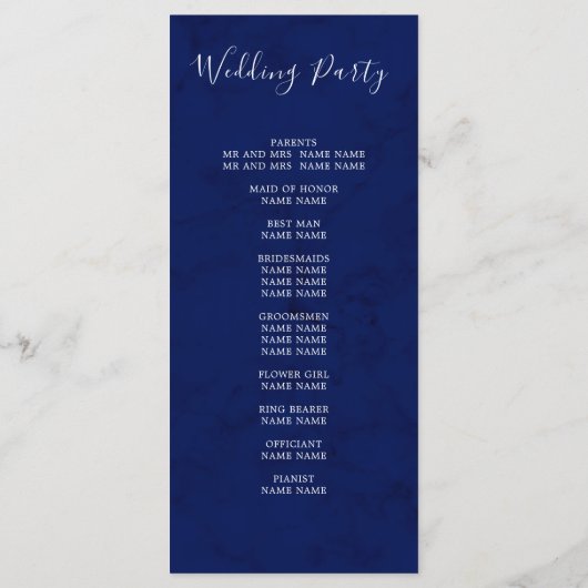 Coral Navy Blue Elegant Modern Wedding Programmakaart (Achterkant)
