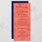 Coral Navy Blue Elegant Modern Wedding Programmakaart (Voorkant / Achterkant)