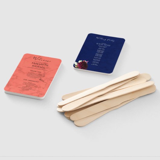 Coral Navy Blue Elegant Modern Wedding Programme Handwaaier (Niet-gemonteerd)