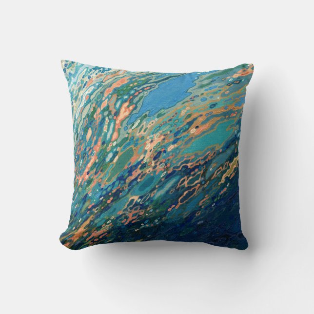 Coral Navy Blue en Gold Coastal Decor Pillow Kussen (Voorkant)