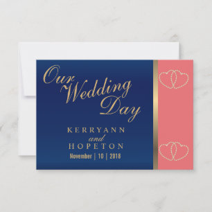 Coral & Navy Blue met Gold Hearts - RSVP