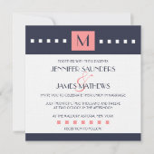 Coral Navy Blue Monogram Wedding Invitations Kaart (Voorkant)