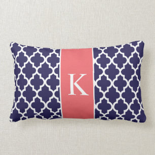 Coral Navy Blue Moroccan Custom Monogram Kussen