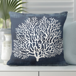 Coral Navy Blue Pillow | kuststijl Kussen