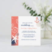 Coral Navy Blue White Nautical Wedding Kaart (Staand voorkant)