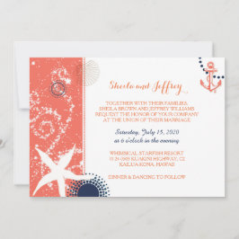 Coral Navy Blue White Nautical Wedding Kaart