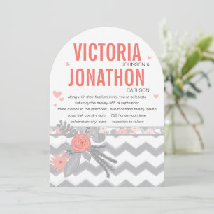 Coral Navy en Gray Zig Zag Typography Wedding Kaart