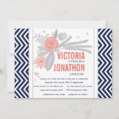 Coral Navy en Gray Zig Zag Typography Wedding Kaart (Voorkant)