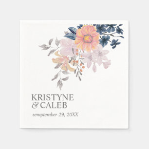Coral & Navy Flowers chic gepersonaliseerd bruilof Servet