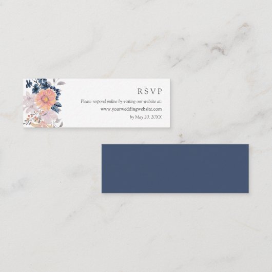 Coral & Navy Flowers Weddenschap RSVP Online websi Mini Visitekaartje (Voorkant / Achterkant)